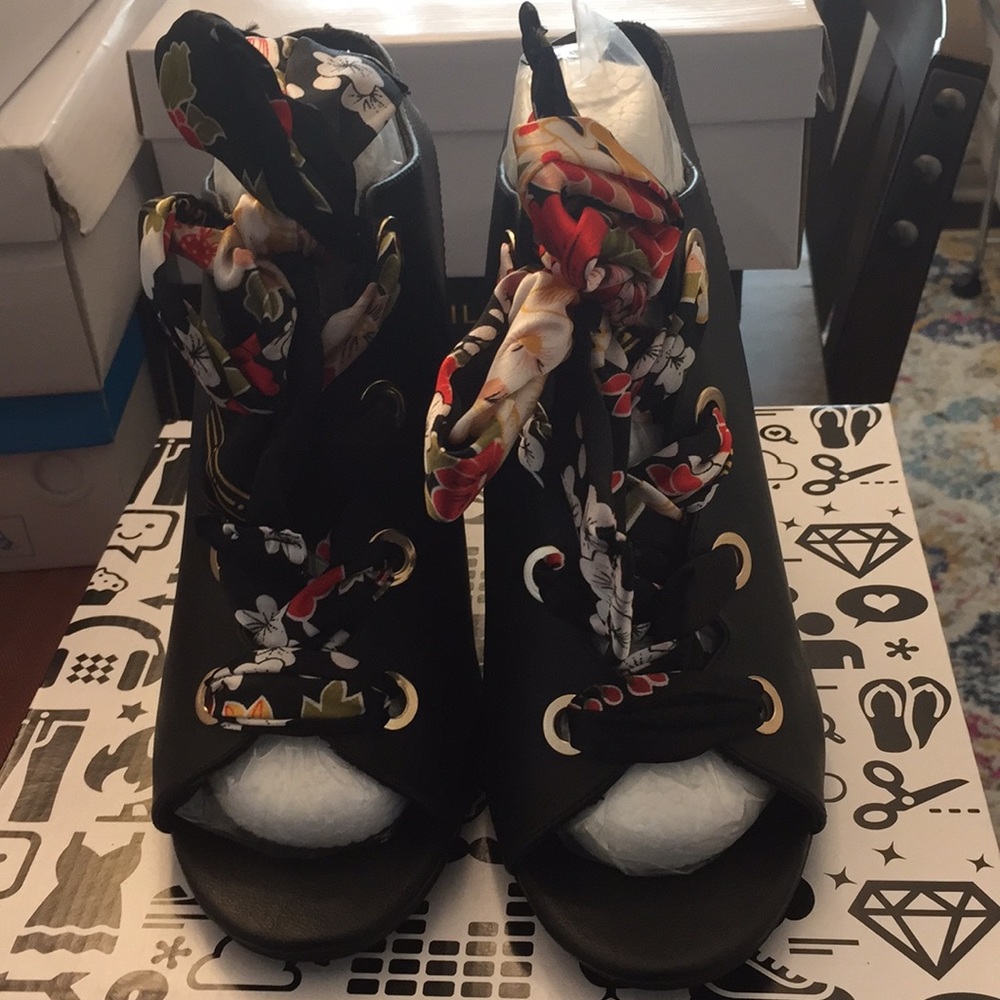 Lace up block heel booties